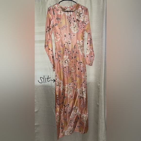 NWT SILK long sleeve formal dress pink floral print Open Back wedding guest - Picture 16 of 16